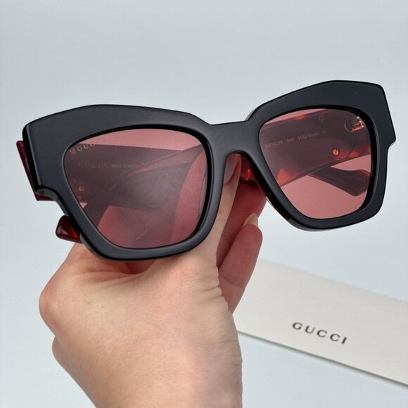 Gucci GG1422S 005 BRAND NEW Sunglasses Black Havana Rust Square Women main image 11